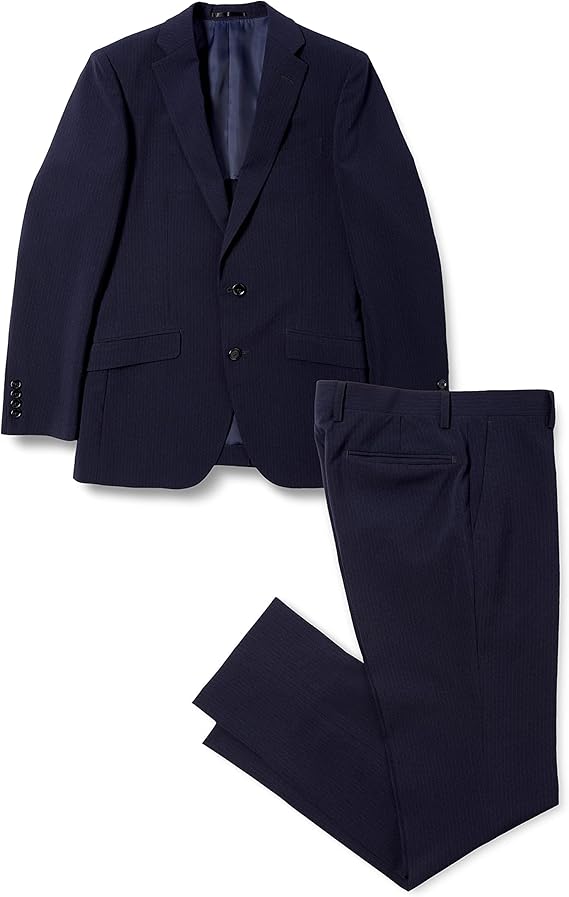 taka-q 商务西装 两粒扣 有弹力 可洗 西装裤 条纹 藏青色 2件套 修身